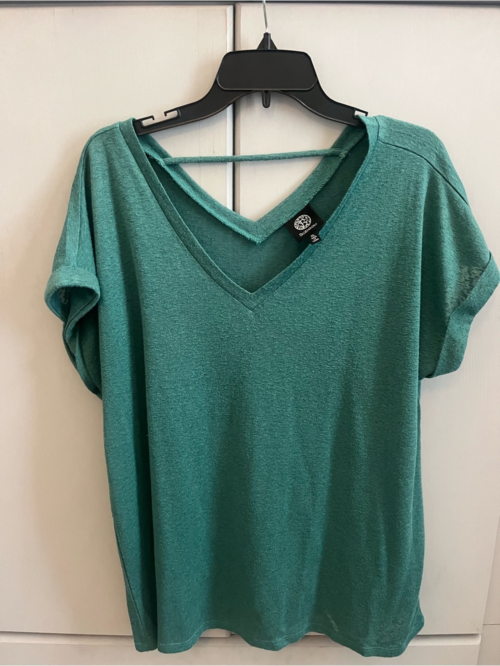 bobeau Teal V-Neck Short Sleeve Sweater